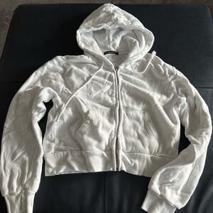 Brandy Melville White Cropped Zip Hoodie - Women